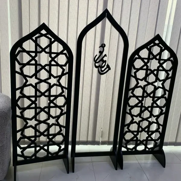 فاصل ديكور خشبي رمضاني – تصميم هندسي إسلامي (180 ارتفاع × 50 عرض سم)